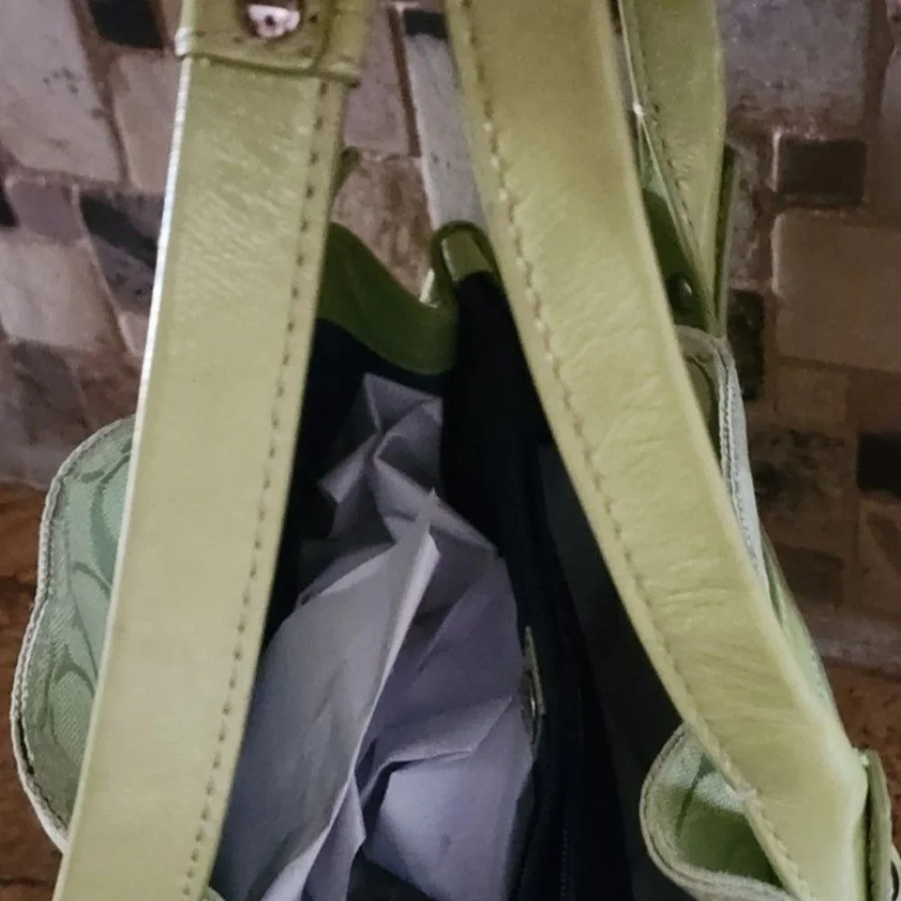 Coach Lime Green Signature Shoulder Tote - Picture 12 of 16